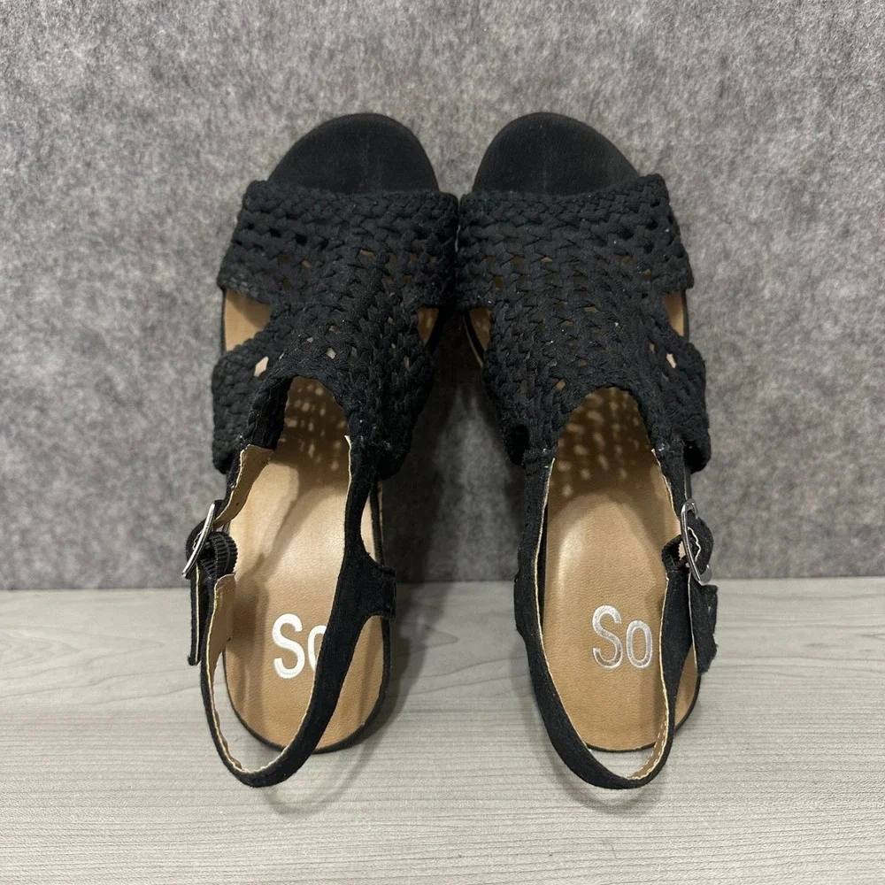 SO Taffy Womens Wedge Sandals Black Woven Upper Cork Platform Heel Size‎ 6.5 M
